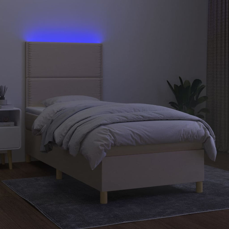 Boxspring met matras en LED stof crèmekleurig 100x200 cm 100 x 200 cm Crème
