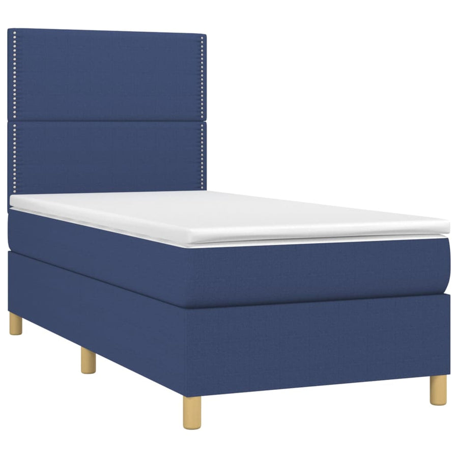 Boxspring Met Matras En Led Stof Blauw 100 x 200 cm Effen met spijkers