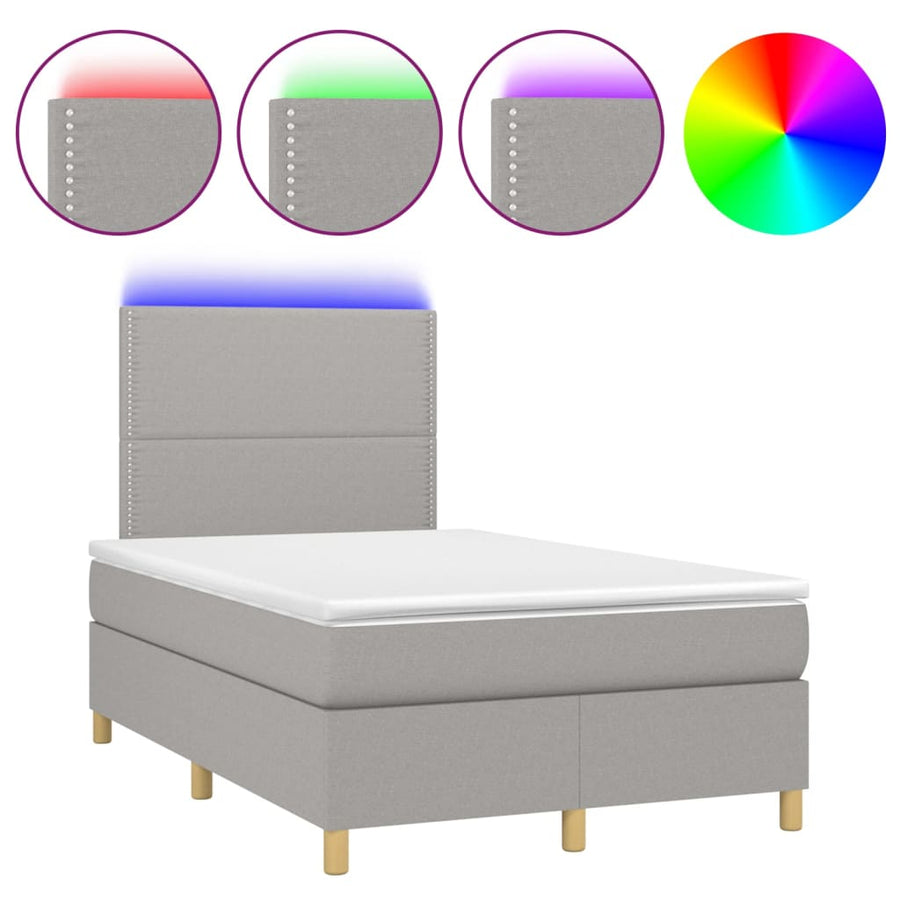 Boxspring Met Matras En Led Stof Lichtgrijs 120 x 200 cm Effen met spijkers