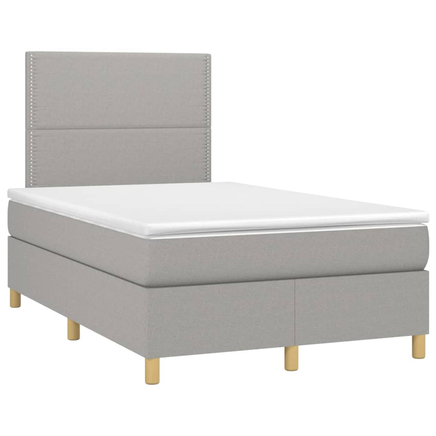 Boxspring Met Matras En Led Stof Lichtgrijs 120 x 200 cm Effen met spijkers