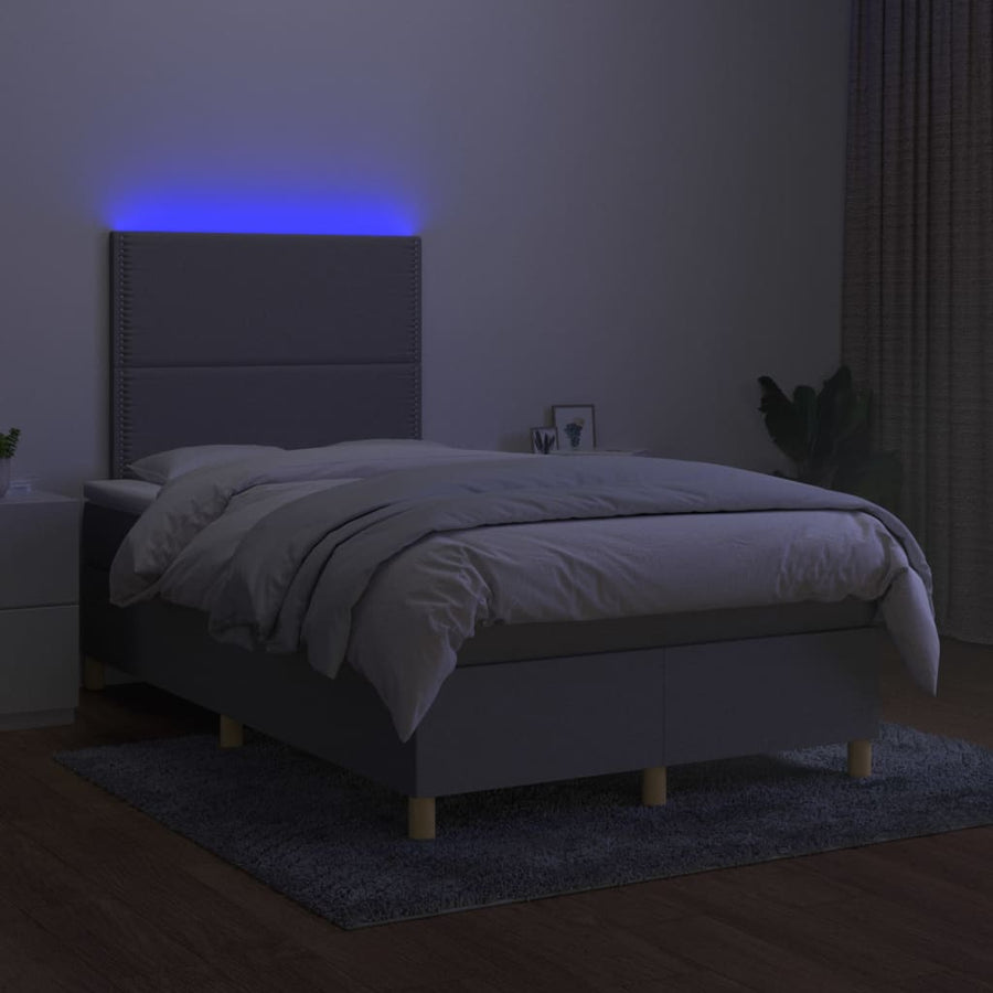Boxspring Met Matras En Led Stof Lichtgrijs 120 x 200 cm Effen met spijkers