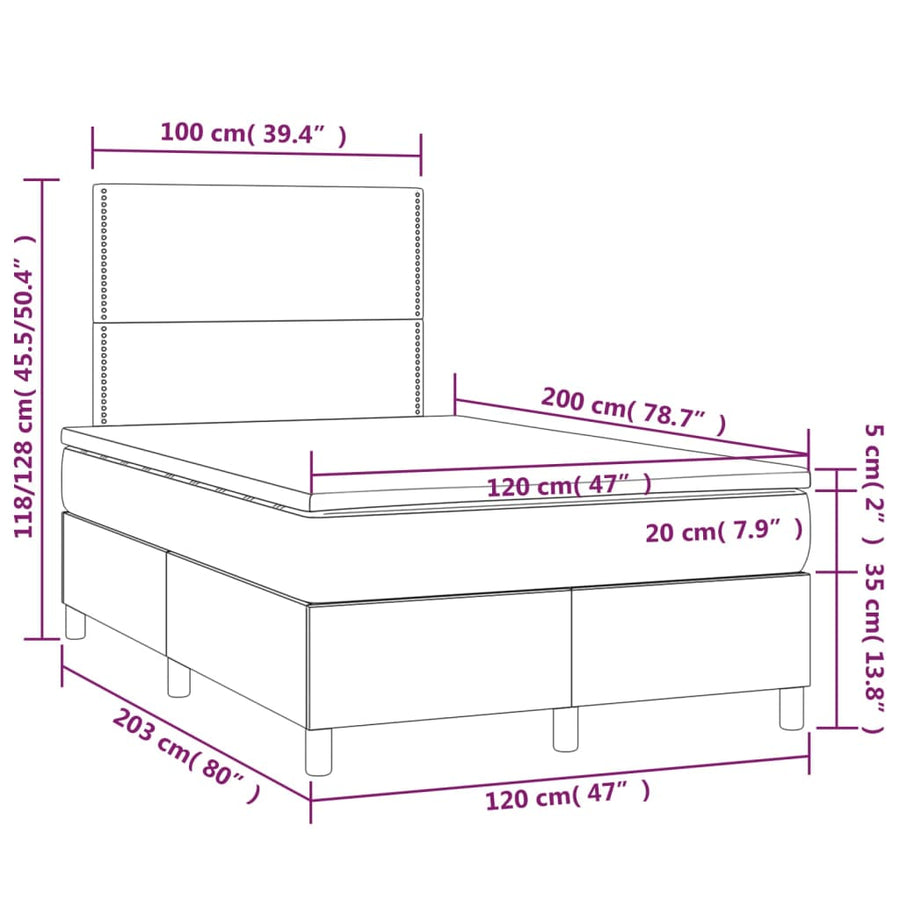 Boxspring Met Matras En Led Stof Lichtgrijs 120 x 200 cm Effen met spijkers