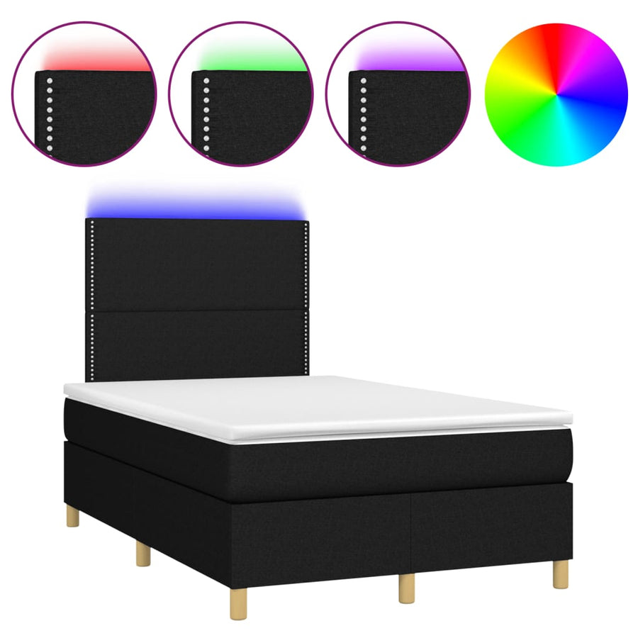Boxspring Met Matras En Led Stof Zwart 120 x 200 cm Effen met spijkers