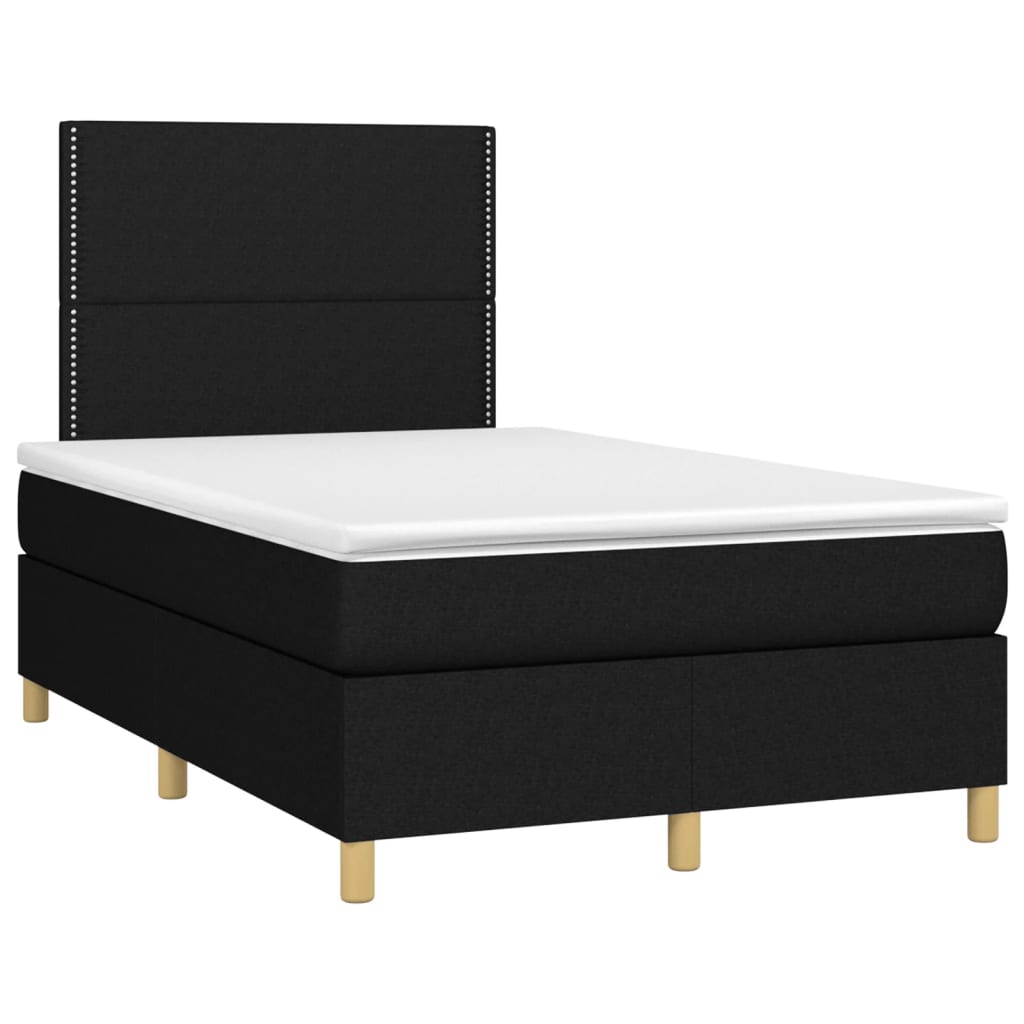 Boxspring Met Matras En Led Stof Zwart 120 x 200 cm Effen met spijkers