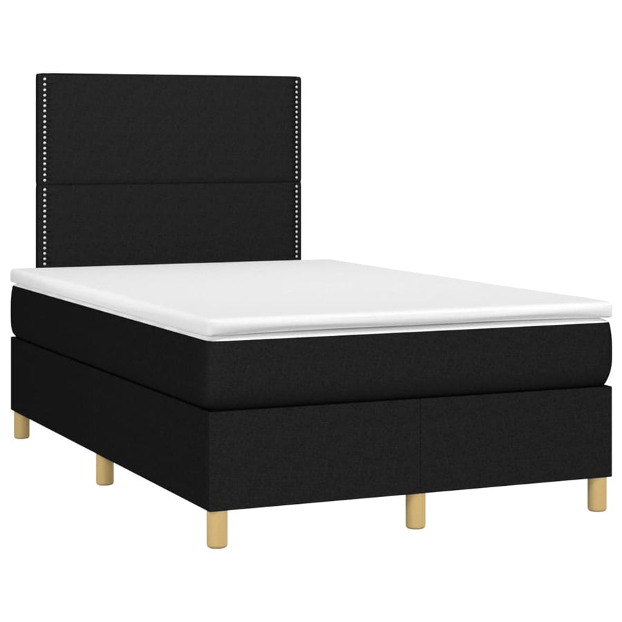 Boxspring Met Matras En Led Stof Zwart 120 x 200 cm Effen met spijkers