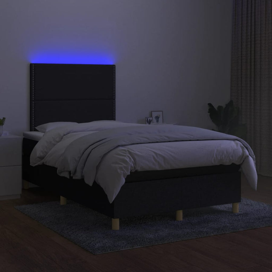 Boxspring Met Matras En Led Stof Zwart 120 x 200 cm Effen met spijkers