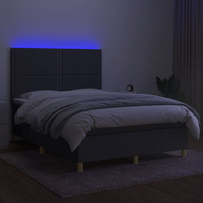 Boxspring Met Matras En Led Stof Donkergrijs 140 x 190 cm Effen met spijkers