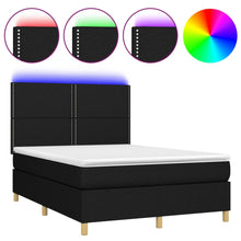 Boxspring Met Matras En Led Stof Zwart 140 x 190 cm Effen met spijkers