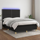 Boxspring Met Matras En Led Stof Zwart 140 x 190 cm Effen met spijkers