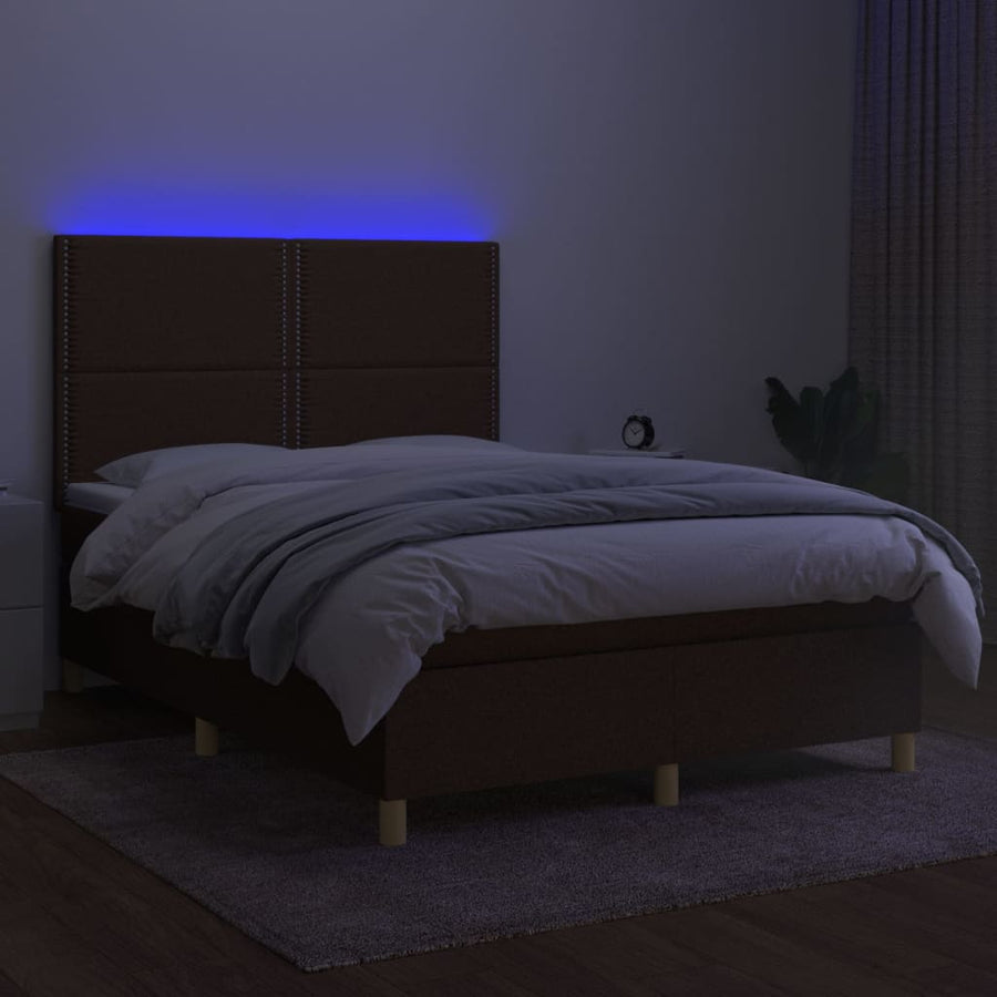 Boxspring met matras en LED stof donkerbruin 140x190 cm 140 x 190 cm Donkerbruin