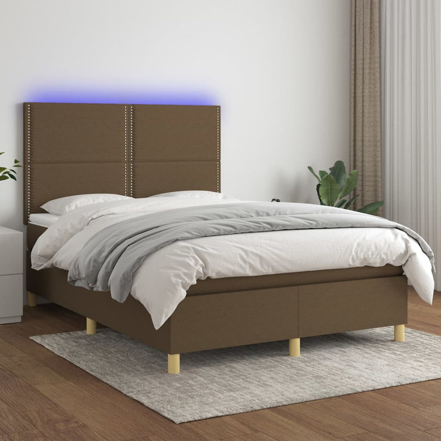 Boxspring met matras en LED stof donkerbruin 140x190 cm 140 x 190 cm Donkerbruin