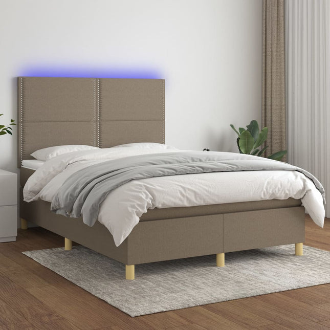 Boxspring met matras en LED stof taupe 140x190 cm 140 x 190 cm Taupe