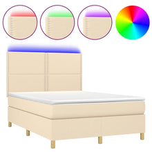 Boxspring met matras en LED stof crèmekleurig 140x190 cm 140 x 190 cm Effen met spijkers