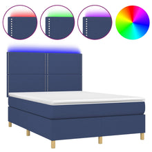 Boxspring Met Matras En Led Stof Blauw 140 x 190 cm Effen met spijkers
