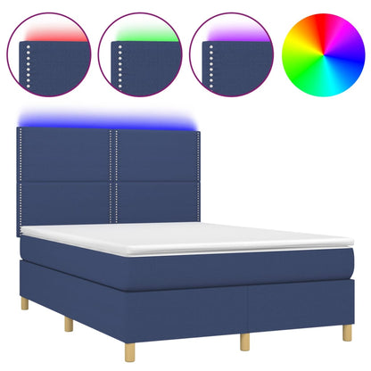 Boxspring Met Matras En Led Stof Blauw 140 x 190 cm Effen met spijkers