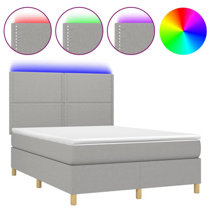 Boxspring Met Matras En Led Stof Lichtgrijs 140 x 200 cm Effen met spijkers