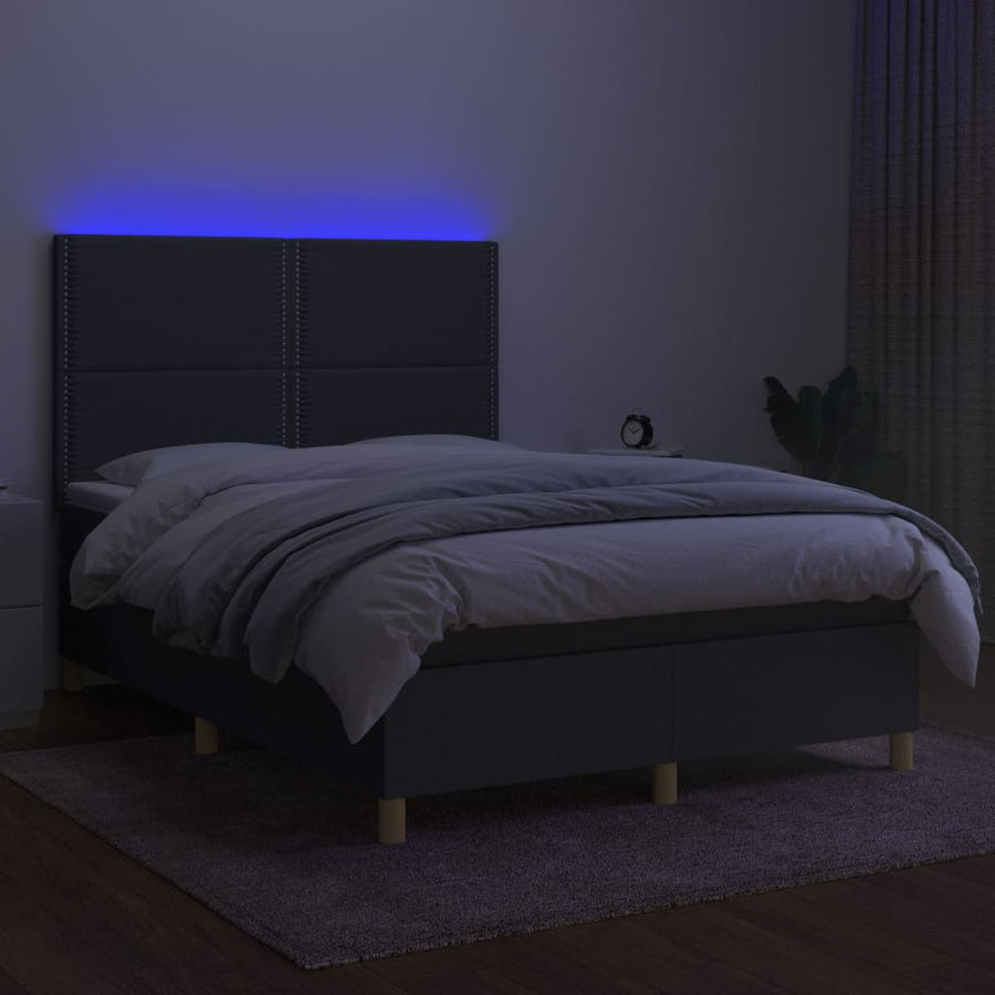 Boxspring Met Matras En Led Stof Donkergrijs 140 x 200 cm Effen met spijkers