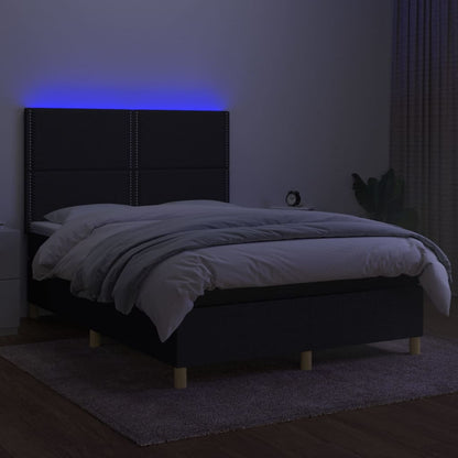 Boxspring Met Matras En Led Stof Zwart 140 x 200 cm Effen met spijkers