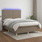 Boxspring met matras en LED stof taupe 140x200 cm 140 x 200 cm Effen met spijkers