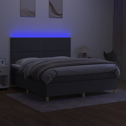 Boxspring Met Matras En Led Stof Donkergrijs 160 x 200 cm Effen met spijkers