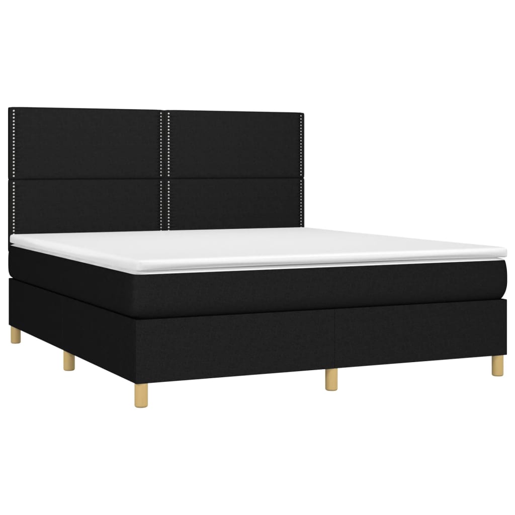 Boxspring Met Matras En Led Stof Zwart 160 x 200 cm Effen met spijkers