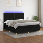 Boxspring Met Matras En Led Stof Zwart 160 x 200 cm Effen met spijkers