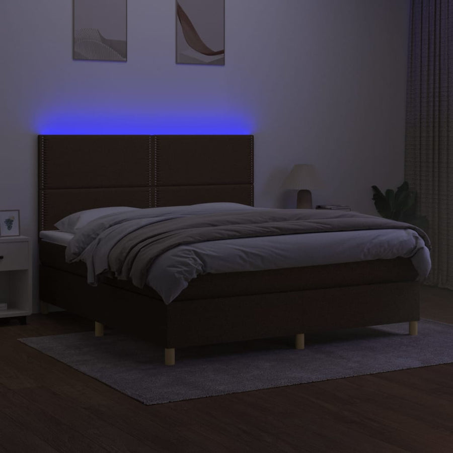 Boxspring Met Matras En Led Stof 180 x 200 cm Donkerbruin