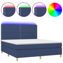 Boxspring Met Matras En Led Stof Blauw 180 x 200 cm Effen met spijkers