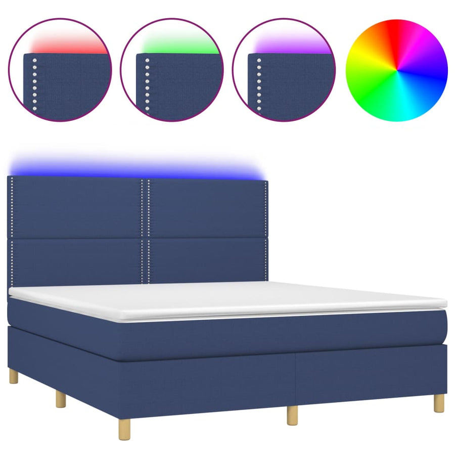 Boxspring Met Matras En Led Stof Blauw 180 x 200 cm Effen met spijkers
