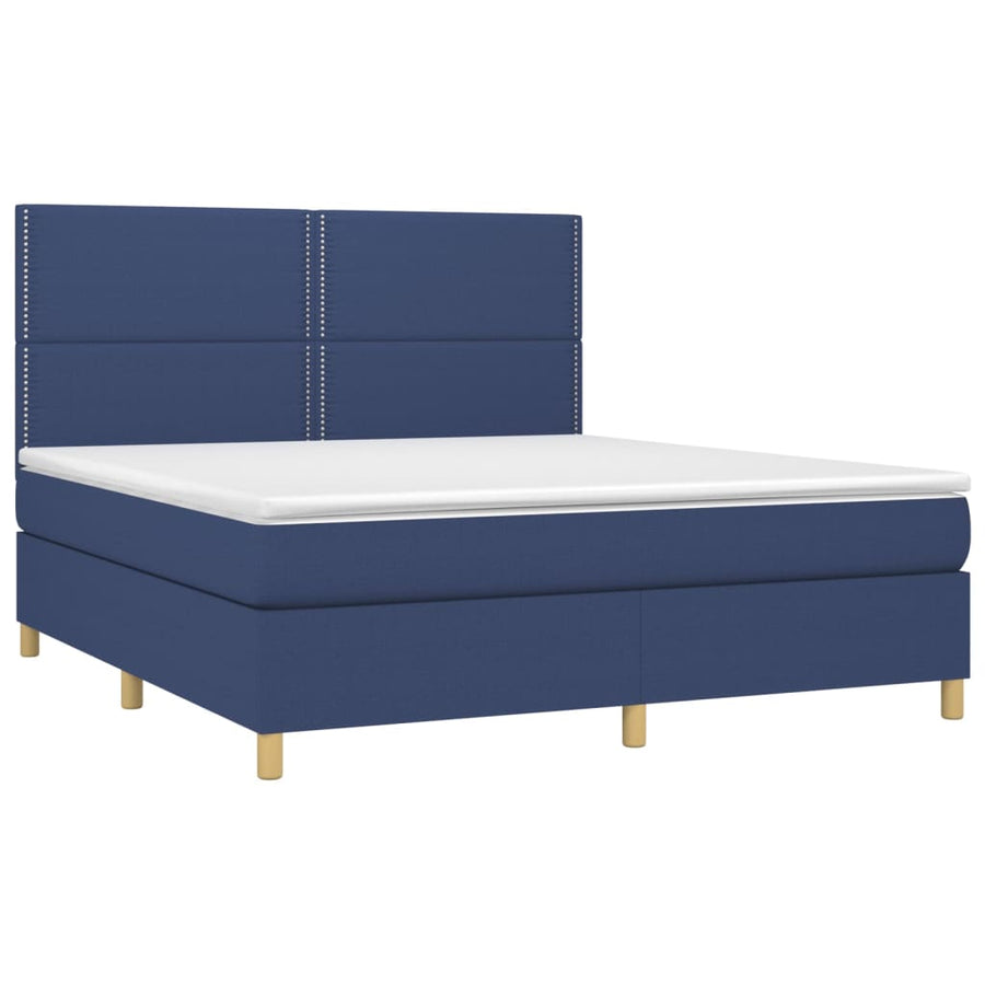 Boxspring Met Matras En Led Stof Blauw 180 x 200 cm Effen met spijkers