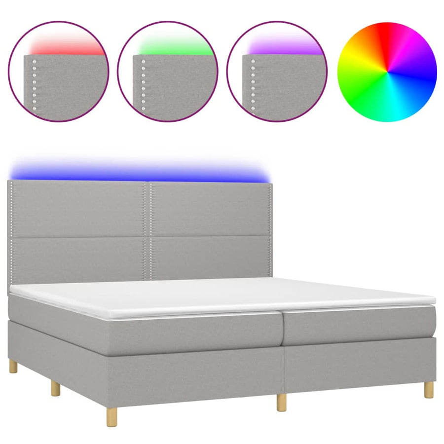 Boxspring Met Matras En Led Stof Lichtgrijs 200 x 200 cm Effen met spijkers