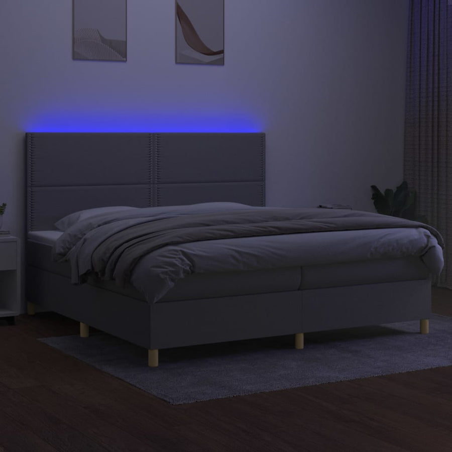 Boxspring Met Matras En Led Stof Lichtgrijs 200 x 200 cm Effen met spijkers