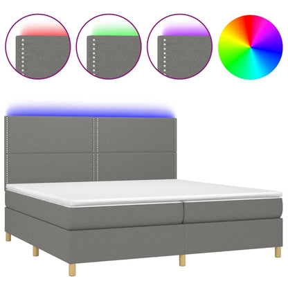 Boxspring Met Matras En Led Stof Donkergrijs 200 x 200 cm Effen met spijkers