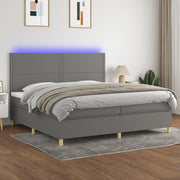 Boxspring 200x200 cm donkergrijs met matras en LED