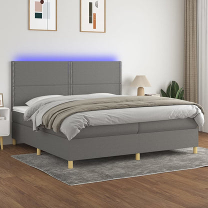 Boxspring Met Matras En Led Stof Donkergrijs 200 x 200 cm Effen met spijkers