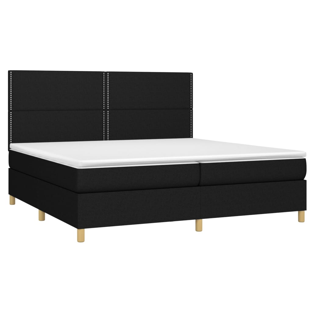 Boxspring Met Matras En Led Stof Zwart 200 x 200 cm Effen met spijkers