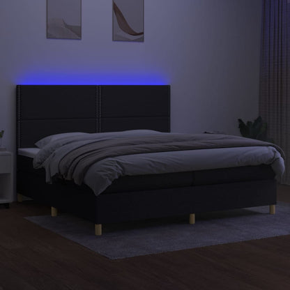 Boxspring Met Matras En Led Stof Zwart 200 x 200 cm Effen met spijkers