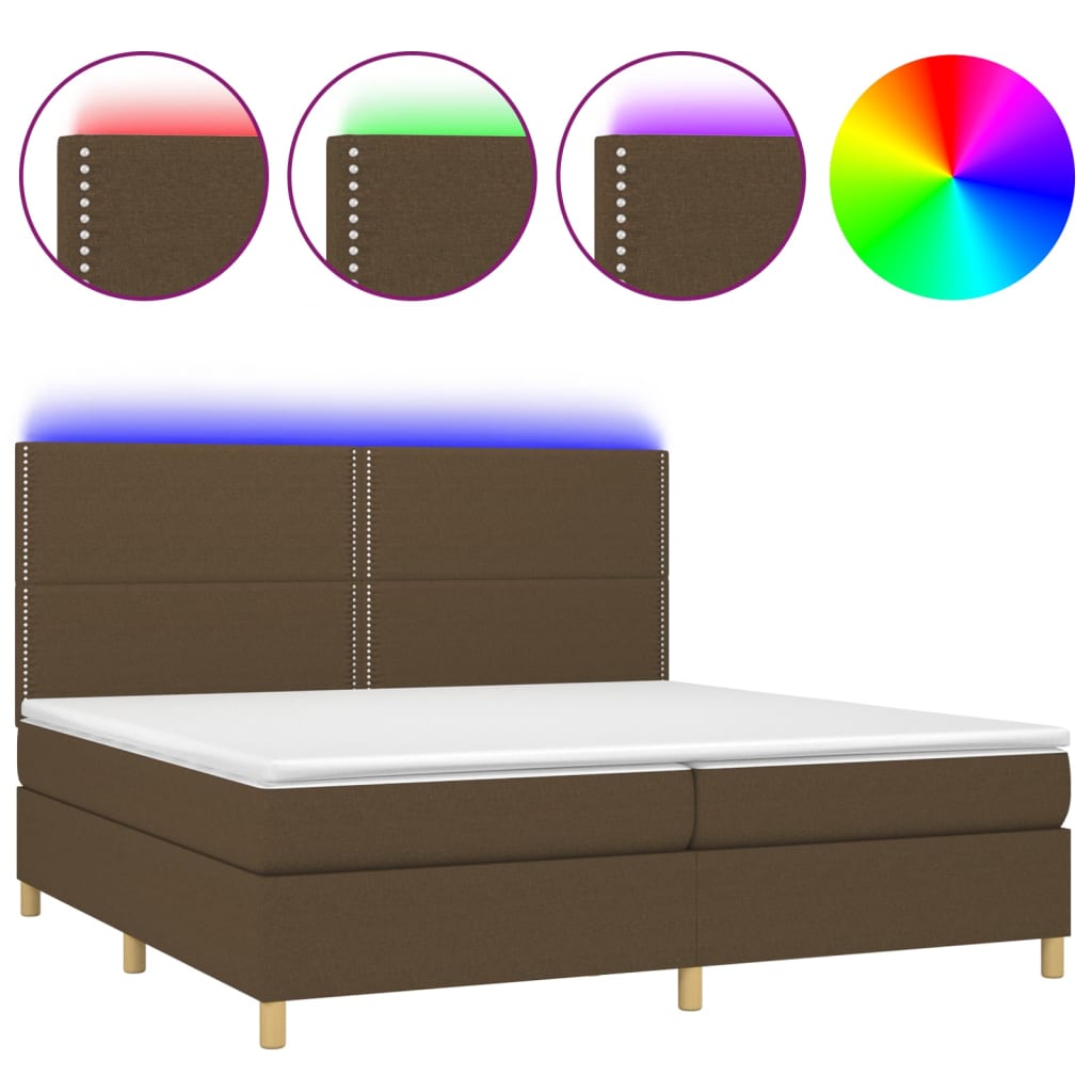 Boxspring Met Matras En Led Stof Donkerbruin 200 x 200 cm Effen met spijkers