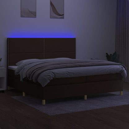 Boxspring Met Matras En Led Stof Donkerbruin 200 x 200 cm Effen met spijkers
