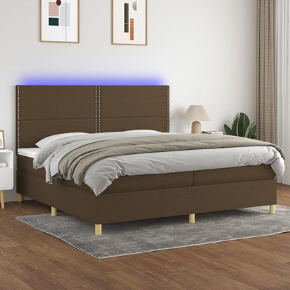 Boxspring Met Matras En Led Stof Donkerbruin 200 x 200 cm Effen met spijkers
