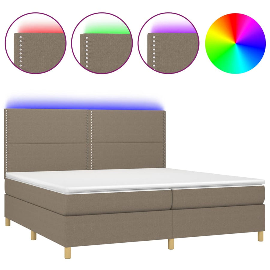 Boxspring met matras en LED stof taupe 200x200 cm 200 x 200 cm Taupe