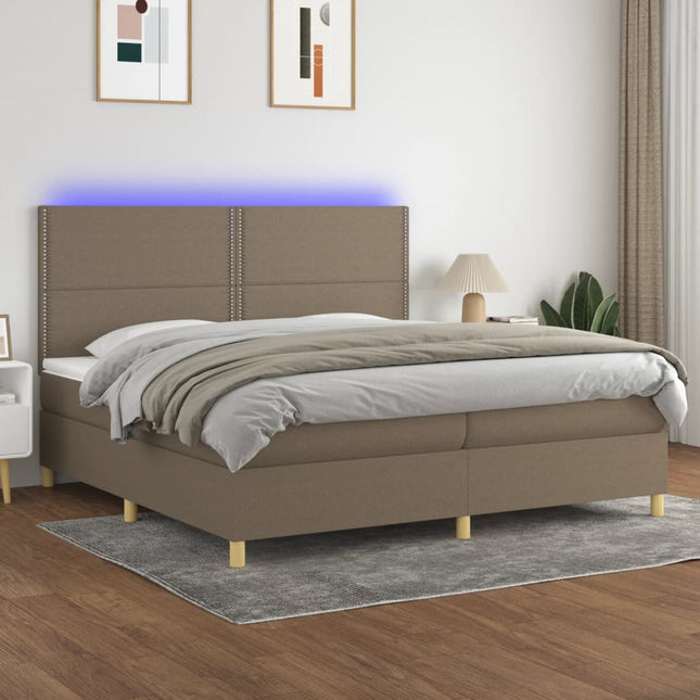 Boxspring met matras en LED stof taupe 200x200 cm 200 x 200 cm Taupe