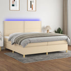 Boxspring met matras en LED stof crèmekleurig 200x200 cm 200 x 200 cm Crème