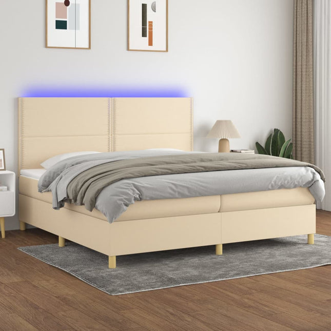 Boxspring met matras en LED stof crèmekleurig 200x200 cm 200 x 200 cm Crème