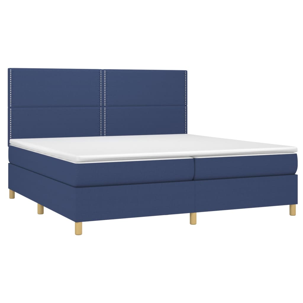 Boxspring Met Matras En Led Stof Blauw 200 x 200 cm Effen met spijkers