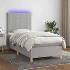 Boxspring Met Matras En Led Stof Lichtgrijs 90 x 190 cm Blok met vierkanten