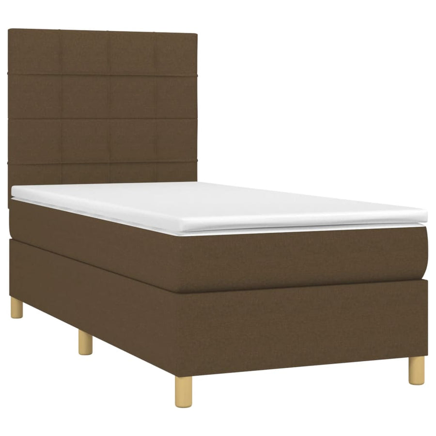 Boxspring Met Matras En Led Stof Donkerbruin 90 x 190 cm Blok met vierkanten
