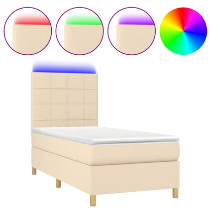 Boxspring met matras en LED stof crèmekleurig 90x190 cm 90 x 190 cm Crème
