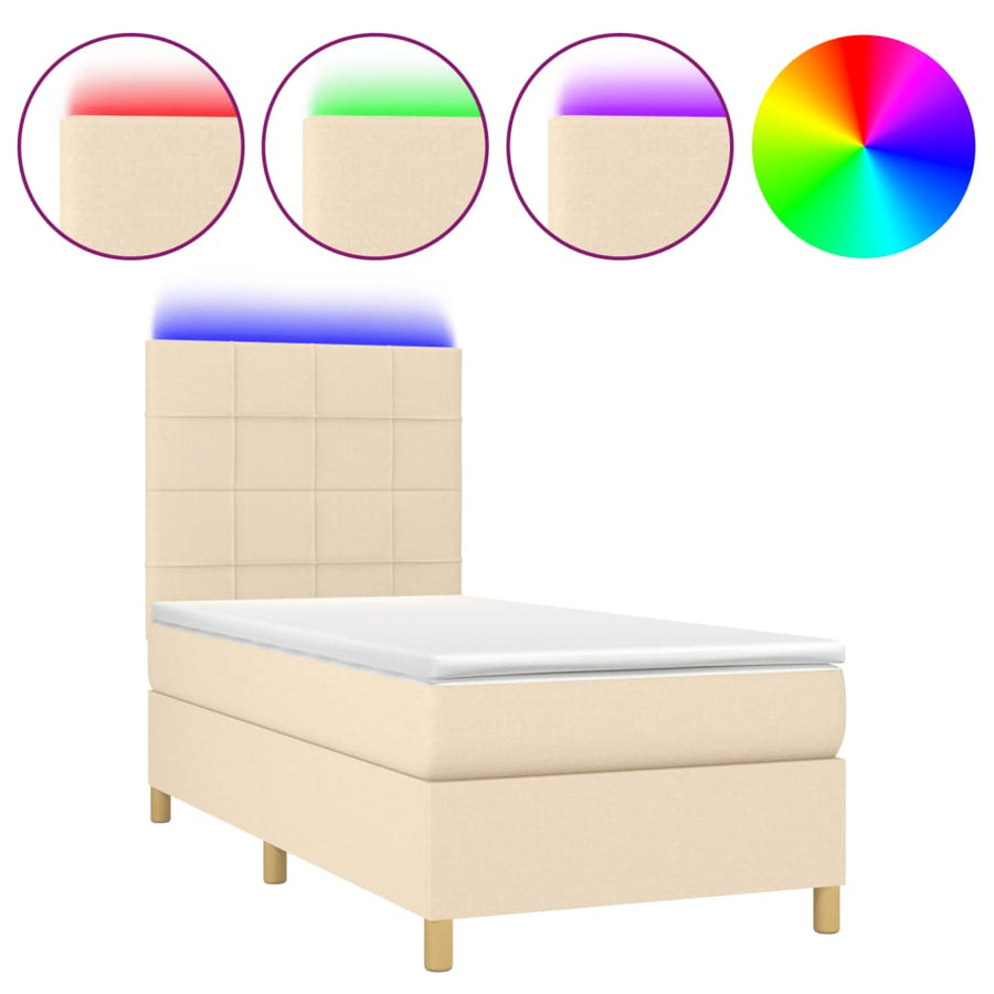 Boxspring met matras en LED stof crèmekleurig 90x190 cm 90 x 190 cm Crème