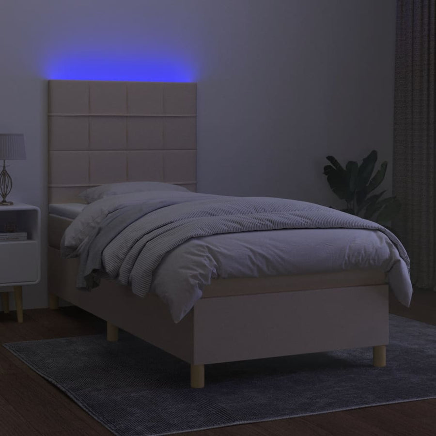 Boxspring met matras en LED stof crèmekleurig 90x190 cm 90 x 190 cm Crème